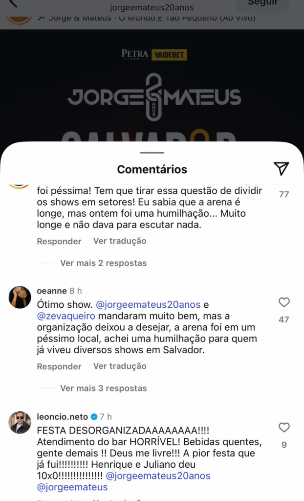image-5-622x1024 Público detona organização do show de Jorge e Mateus em Salvador: “Bebidas quentes e inaudível”